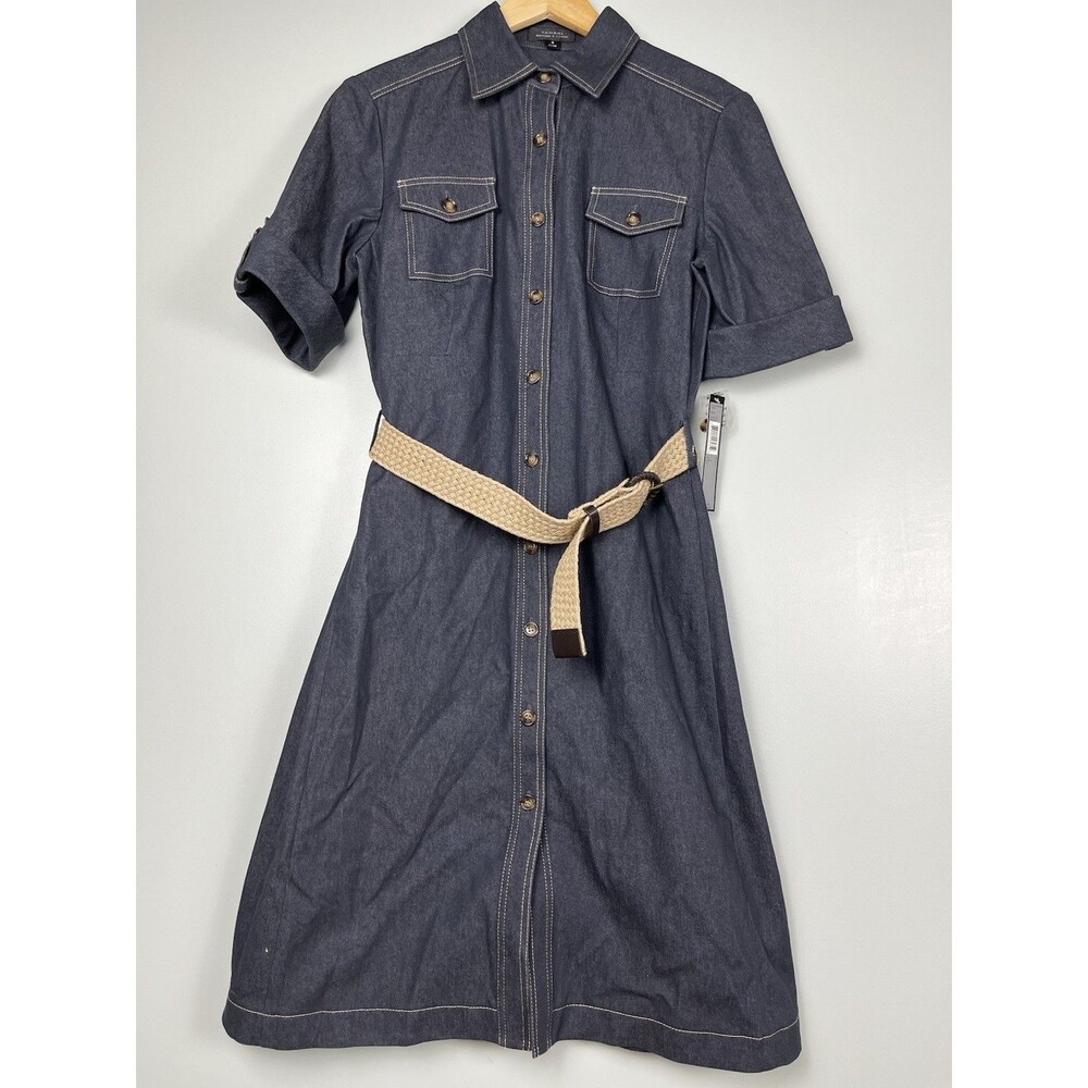 Tahari | Dresses | Nwt Tahari Arthur S Levine Denim Shirt Dress Belted Button Front Indigo Sz 8